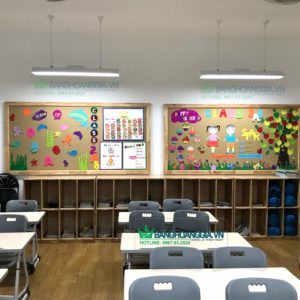 Bảng ghim li-e bần khung gỗ trang trí lớp học ghim bài làm và tranh ảnh