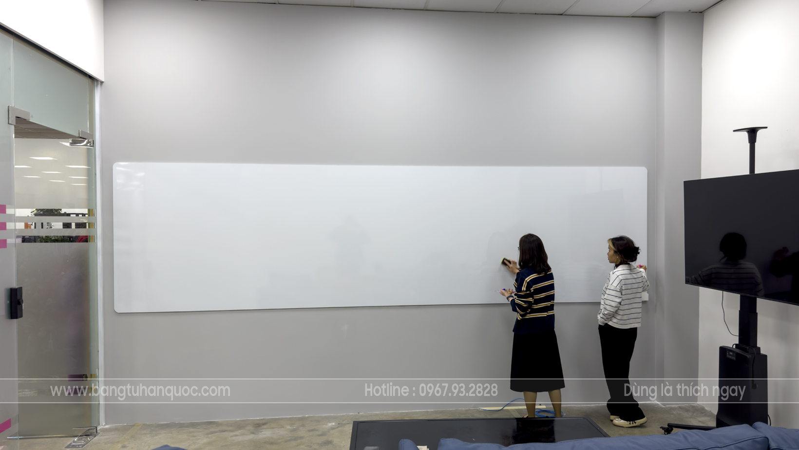 Bảng từ trắng không khung dán tường tràn viền – viết bút dạ, hít nam châm