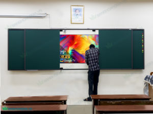 Bảng trượt 4 cánh viết phấn mặt xanh Hàn Quốc 5x5 cho trường học