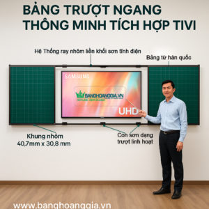 Bảng trượt 4 cánh 2 lớp trượt mở tạo khoảng trống sử dụng tivi thông minh khi cần