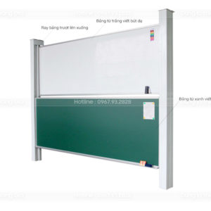 Bảng trượt dọc 2 lớp (bảng cột đôi) tăng vùng viết, trượt lên xuống êm cho lớp học giảng đường