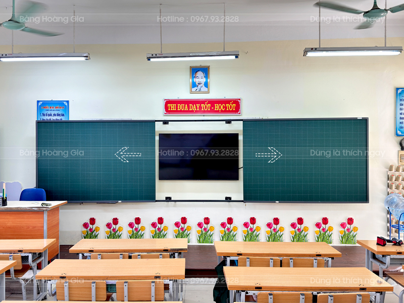 Bảng trượt ngang 2 cánh 1 lớp – bề mặt viết liền mạch, thiết kế gọn đẹp